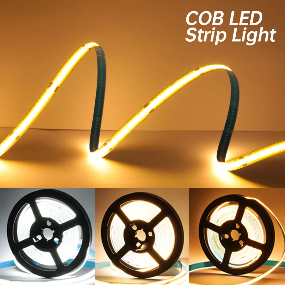 

Ультратонкая светодиодная лента COB DC12V, 8 мм, 320 светодиодов/м, 0,5–5 м, с регулируемой яркостью, с 3-клавишным управлением для установки освещения под шкафом и витриной