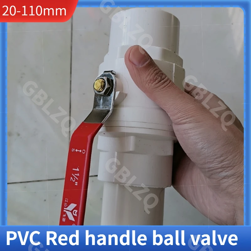 20-110mm Red Non-slip Handle PVC Ball Valve 2 Way Slip Ends Water Shut Off Flow Control Valve