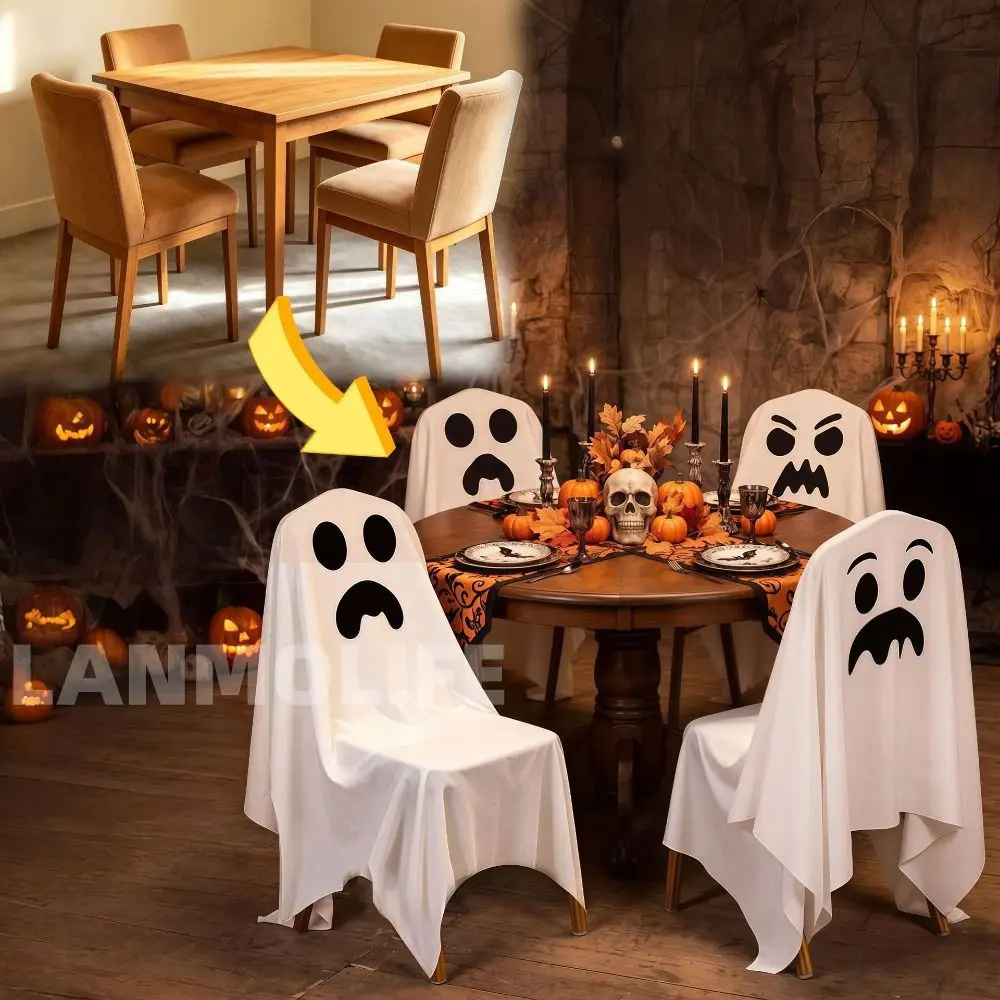 Pumpkin Halloween Chair Cover Soft Skull Pattern Halloween Dinner Chair Seat Cover Stretch Pink Festival Table Decor Kitchen