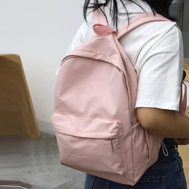 Simple Solid Color Backpack Women Nylon School Bags for Teenager Girls Bookbag Lady Travel Backbag Shoulder Bag