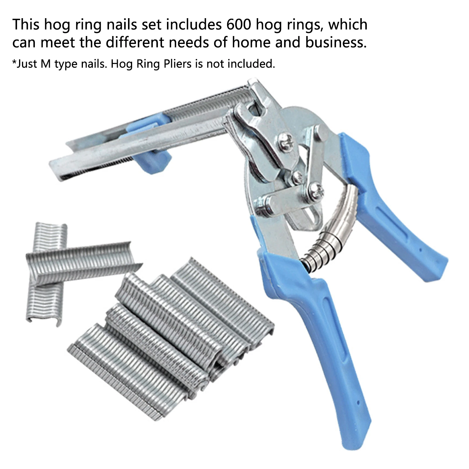 600PCS Hog Rings Nails M-shaped Ring Nail Hardware Supplies for Animal Pet Cages Fencing Railing Bagging Traps