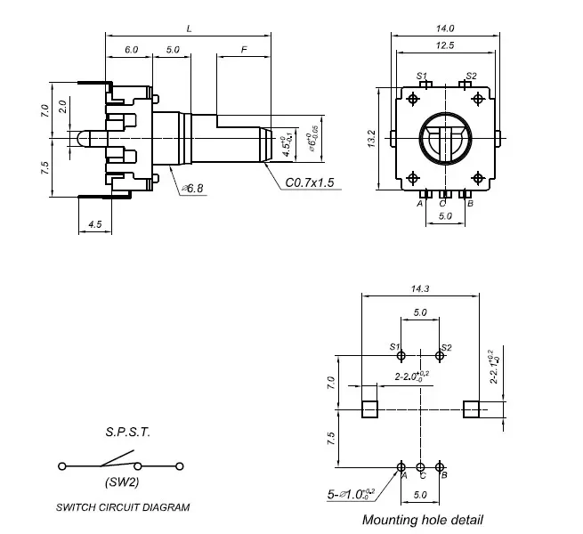 ZJC12 Vertical Type with Push Switch Half Shaft D Handle Stepless Rotary Encoder Pulse Frequency Converter Mixer Accessories