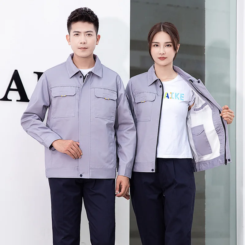 

Spring Reflective Work Clothing Set Plain Color Factory Workshop Uniform Long Sleeves Durable Auto Repairmen Working Coveralls