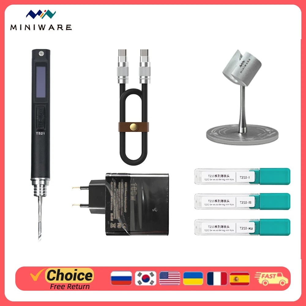 MINIWARE TS21 Soldering Iron Kit Portable Repair Tool Support PD3.1 OLED Screen PID Temp Control Smart Sleep Welding Station