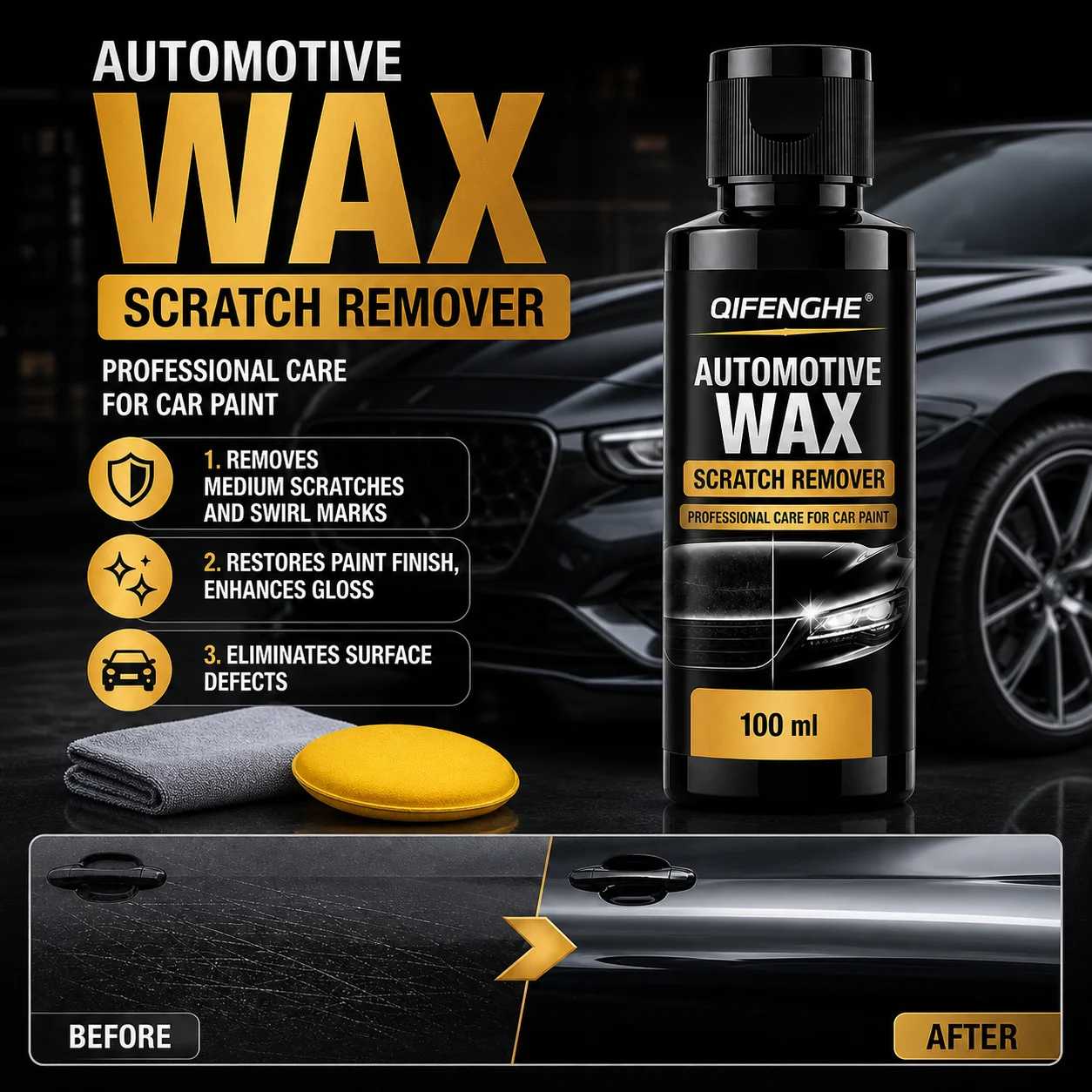 QIFENGHE 100ml Car Scratch Remover Wax Liquid Auto Paint Polishing Repair Medium Light Scratches Swirl Marks Restore Gloss Car P