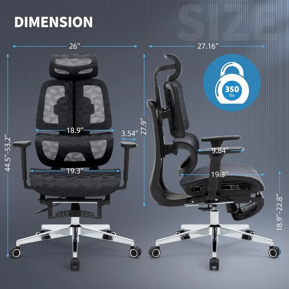 Dual Back Chair, Ergonomic, Footstool, Seat Depth Adjustable, Lumbar Support Adaptive, 4D Armrests, Mesh Office Chair