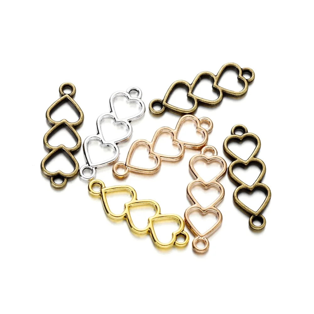 30pcs Alloy Gold Color Heart Charm Connector Hollow Love Connectors For DIY Bracelet Necklace Earring Jewelry Making Supplies