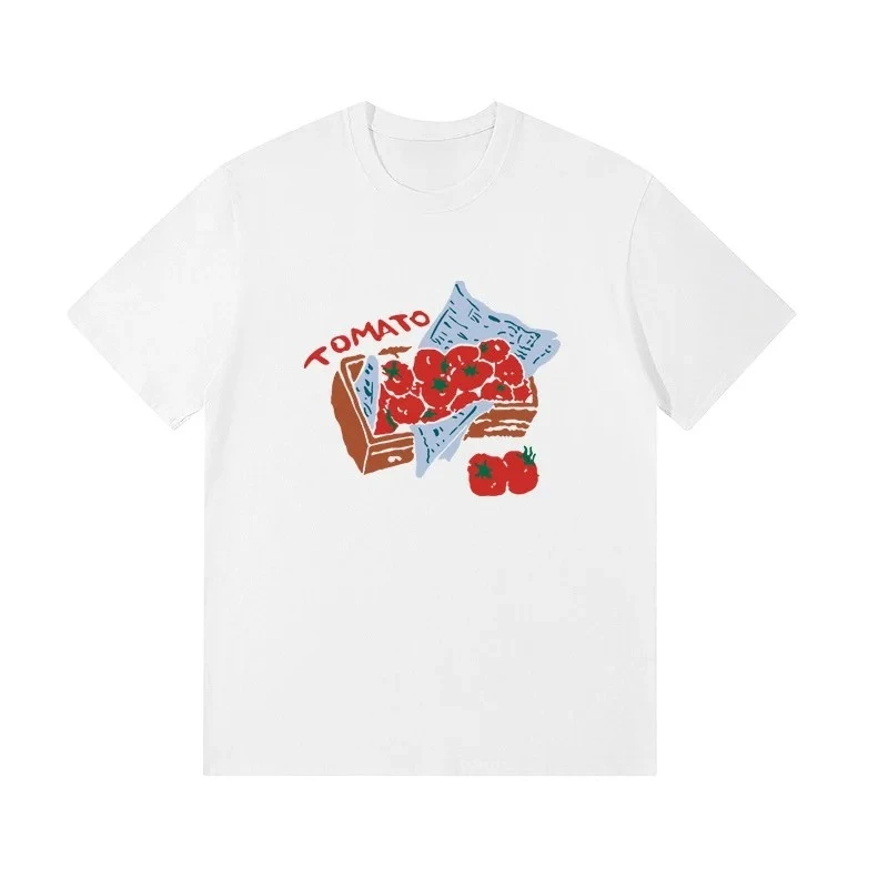 Vintage Tomato Style Sun and Handprint Women's T-Shirt Casual Short Sleeve Top Aesthetic Zodiac T-Shirt Y2K Women's Clothing