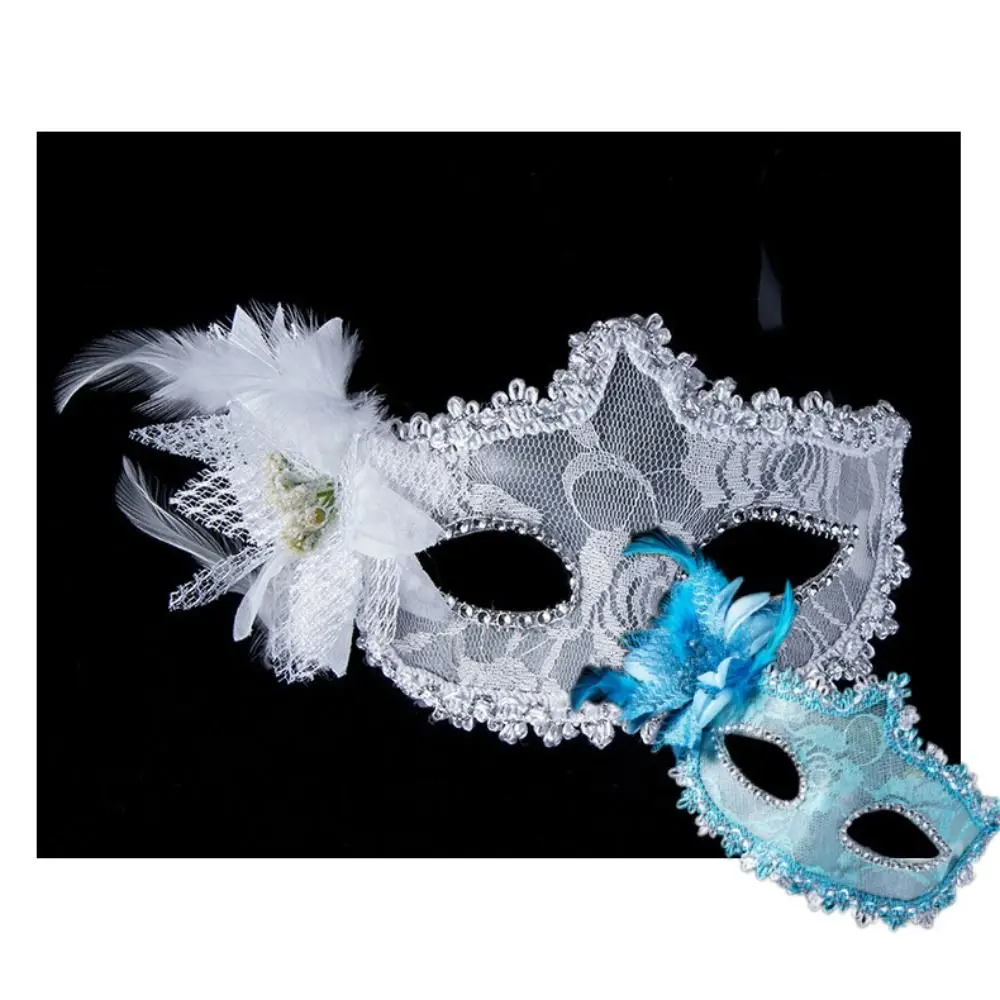 New Side Flower Masquerade Mask Half Face Feather Mardi Gras Mask Sexy Lace Eye Mask Party Makeup Ball