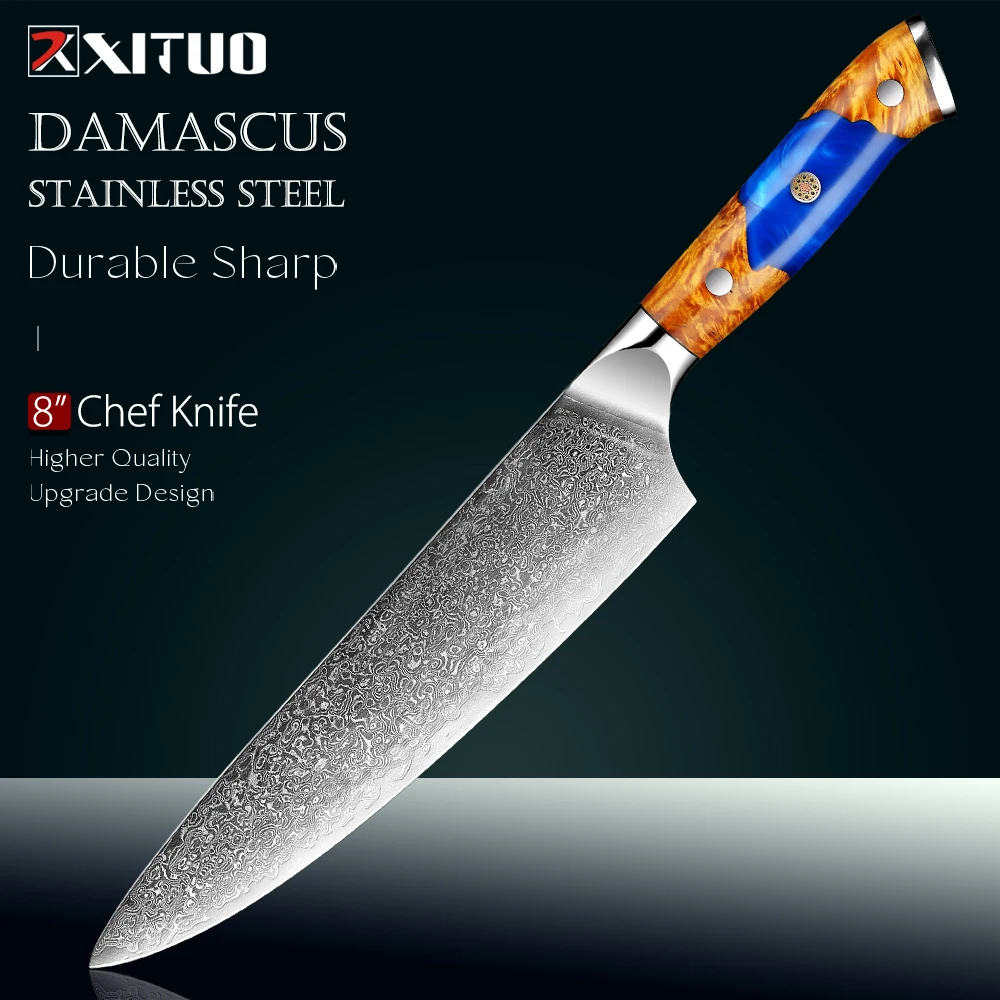 

XITUO 8" Chef Knife,Japanese Kitchen Knife Sharp Kitchen Knives Full Tang, Damascus Steel Cooking Knife,with Ergonomic Handle