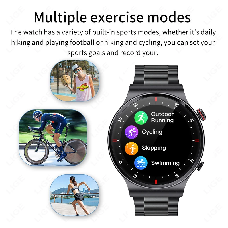 LIGE New Smart Watch Men ECG+PPG Bluetooth Call Sports Bracelet NFC Waterproof Custom Watch Face Men Smartwatch For Xiaomi 2024