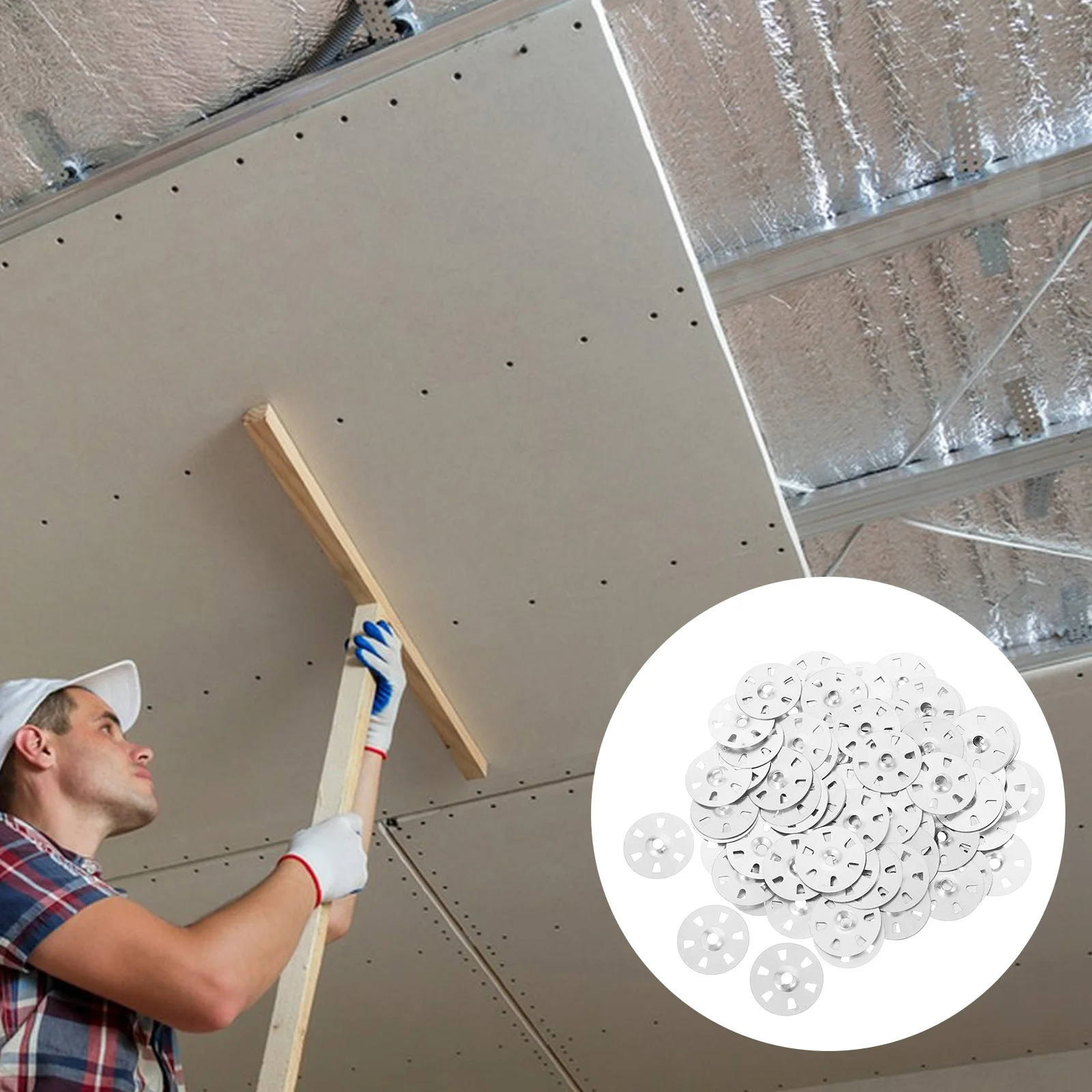 

100 pcs Six Hole Gasket Foam Board Washers Insulation Plaster Stainless Steel Flat Washers Gypsum Board Furniture Parts