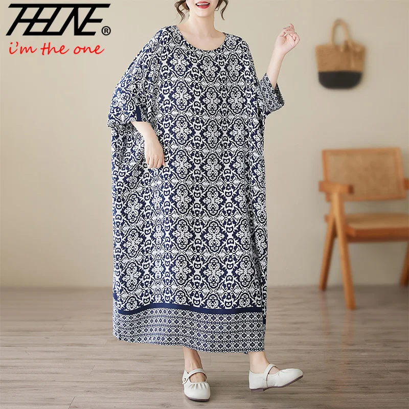 

THHONE Summer Dress Women Vestidos Feminino Robe Print Beach Style Bohemian Plus Size Holiday Loose Vintage Casual Long Dresses