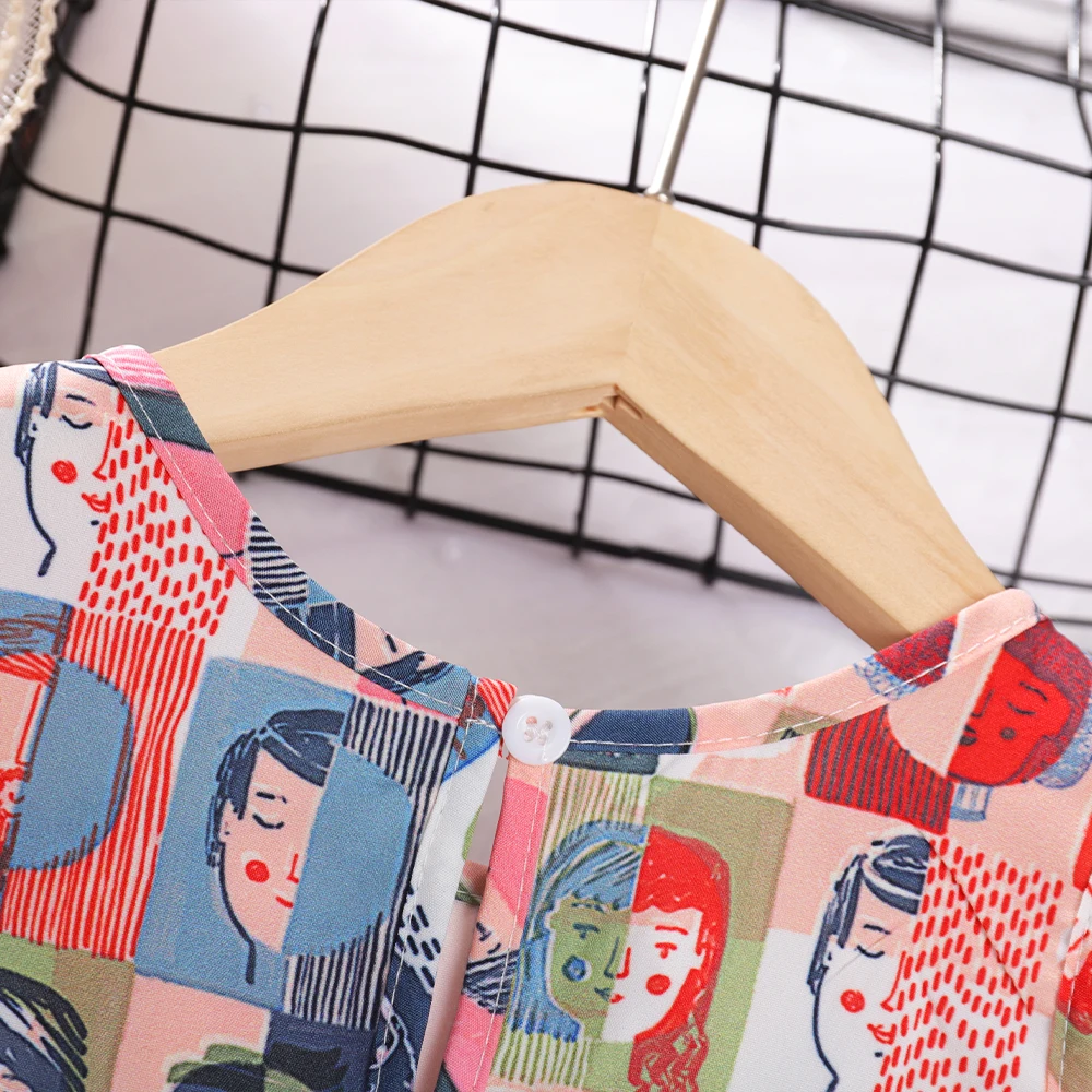 الفتيات عارضة لطيف ازياء مجردة نمط طباعة أكمام فستان الأميرة 1 قطعة صيف جديد 3-7 سنوات الاطفال أزياء الملابس #4