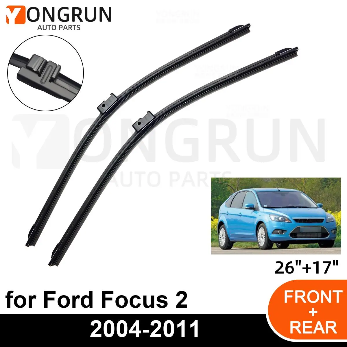 

Front Wipers For Ford Focus mk2 enfoque mk2 2004-2011 Wiper Blade Rubber 26"+17" Car Windshield Windscreen Accessories 2009 2010