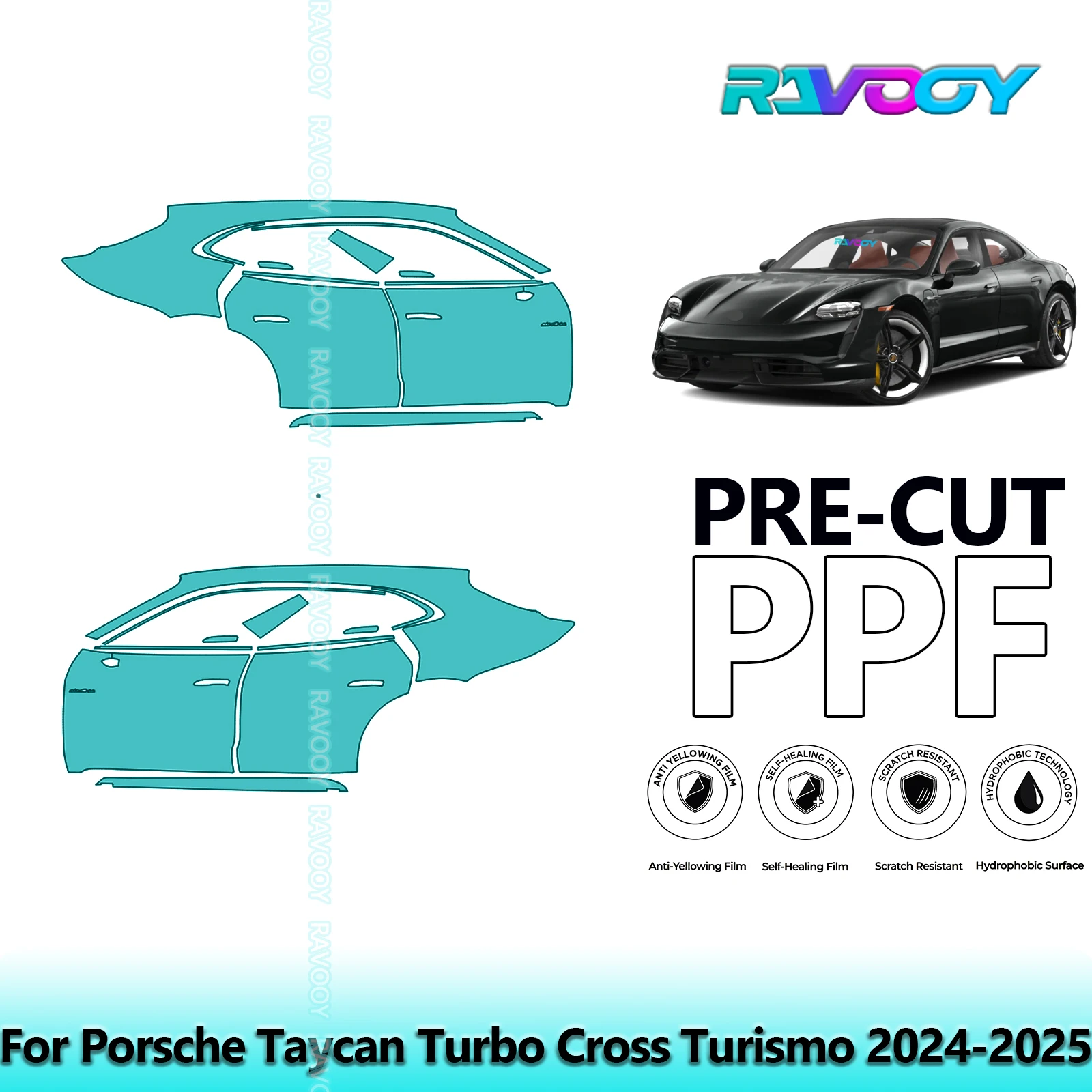 

For Porsche Taycan Turbo Cross Turismo 2024-2025 8.5mil Pre-Cut PPF Door & A/B Pillar Kit TPU Paint Protection Film Set