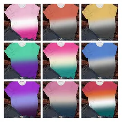 Fashion Gradient Tshirt Sublimation Blank T-Shirts Short Sleeve Clothes Polyester Tee Tops  For Heat Transfer Print