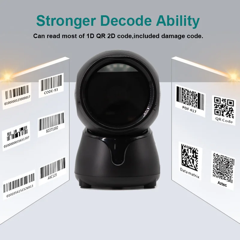 Desktop Barcode Scanner 1D 2D QR Codes Reader Mobile Payment for Supermarket Store Cashier Auto Scanning Hands Free Platform X7