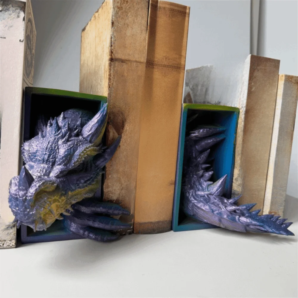 3D Dragon-Shaped Book Stand Set Vintage Medieval Bookshelf Dragon Ornaments Resin Bookshelf Decoration File Cabinet