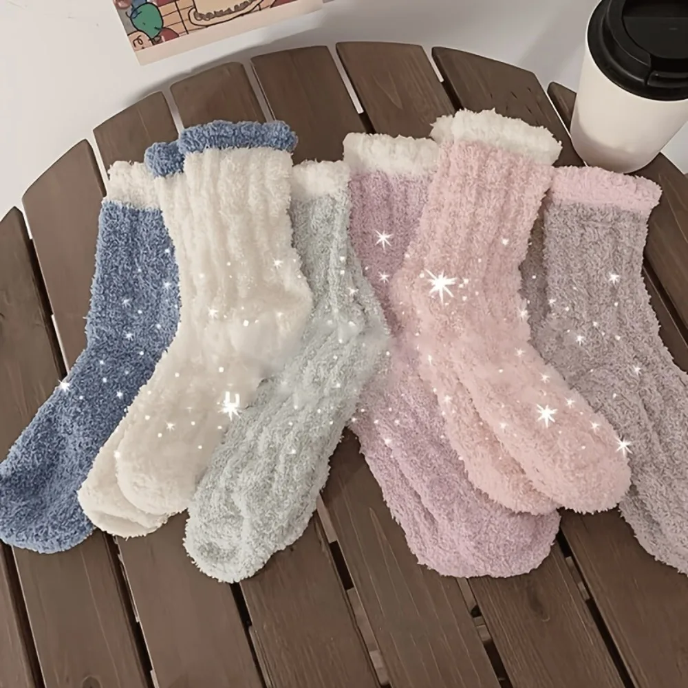 5 Pairs Random Colors Mixed Coral Fleece Sailor Socks Unisex Casual and Warm Soft Floor Home Socks Suitable for Autumn Winter