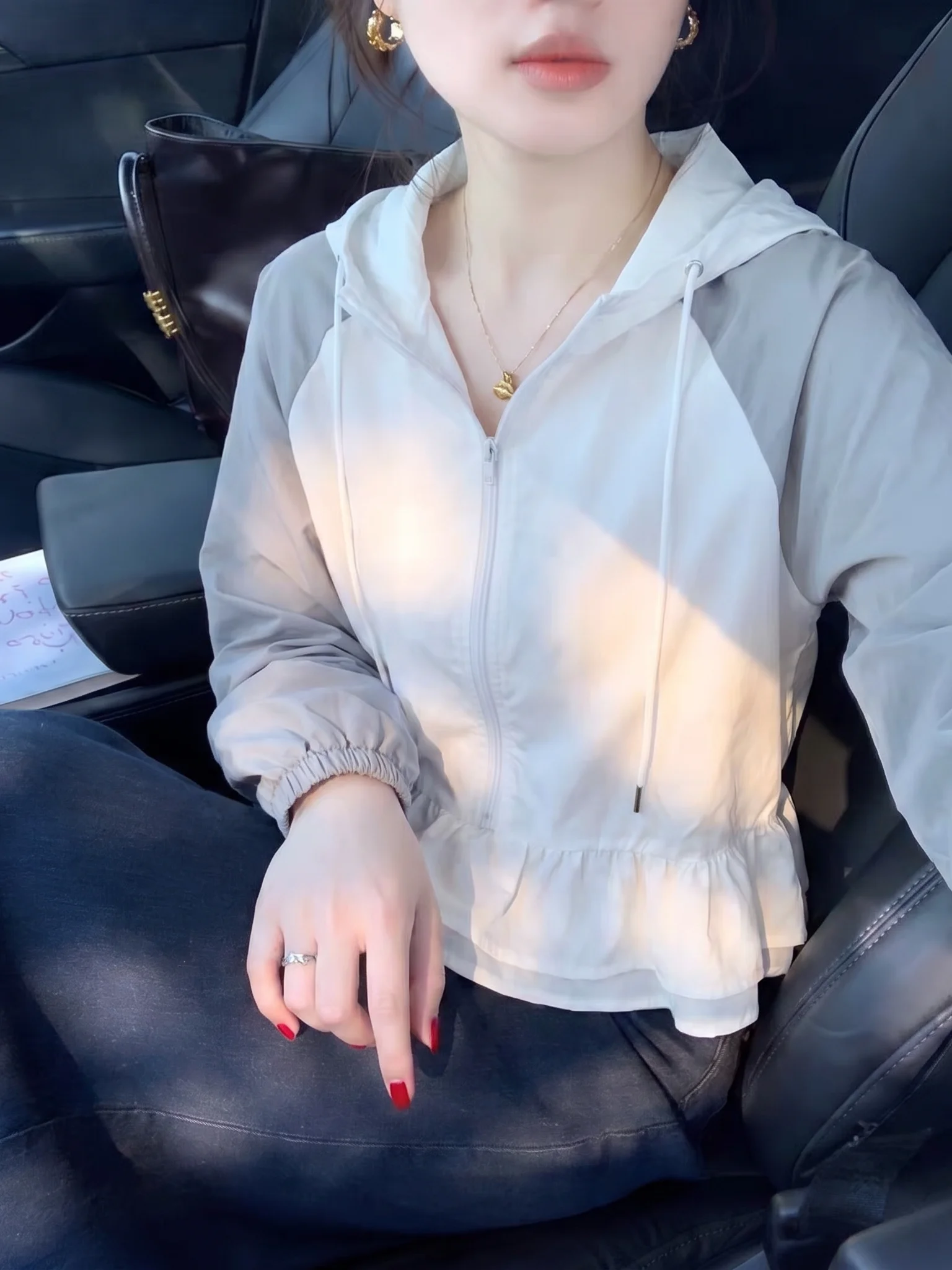

2026 New Style Korean Casual Sun Protection Jacket Patchwork Shoulder Sleeve Hooded Slimming Thin Top Commute Shape