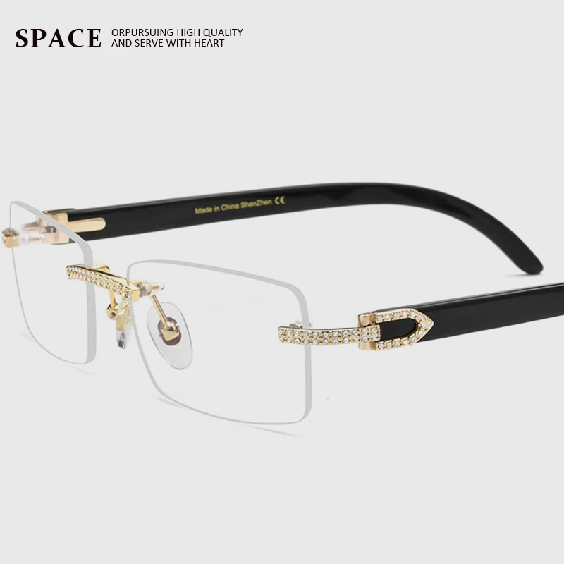 White Diamond Natural Black Horn Legs Men frame 0015 Women frameless optical glasses can be customized lenses and engraved LOGO