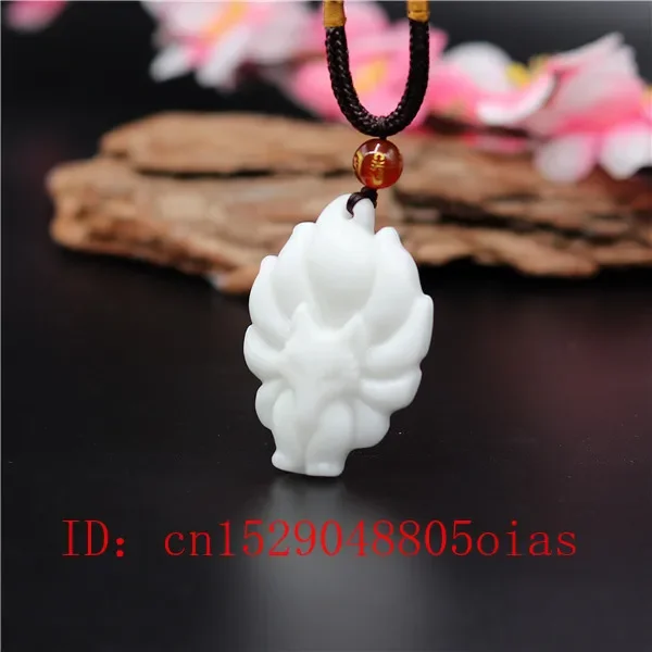 Natural White Chinese Jade Nine-tailed Fox Pendant Necklace Charm Jewellery Fashion Accessories Carved Amulet Gifts for Women