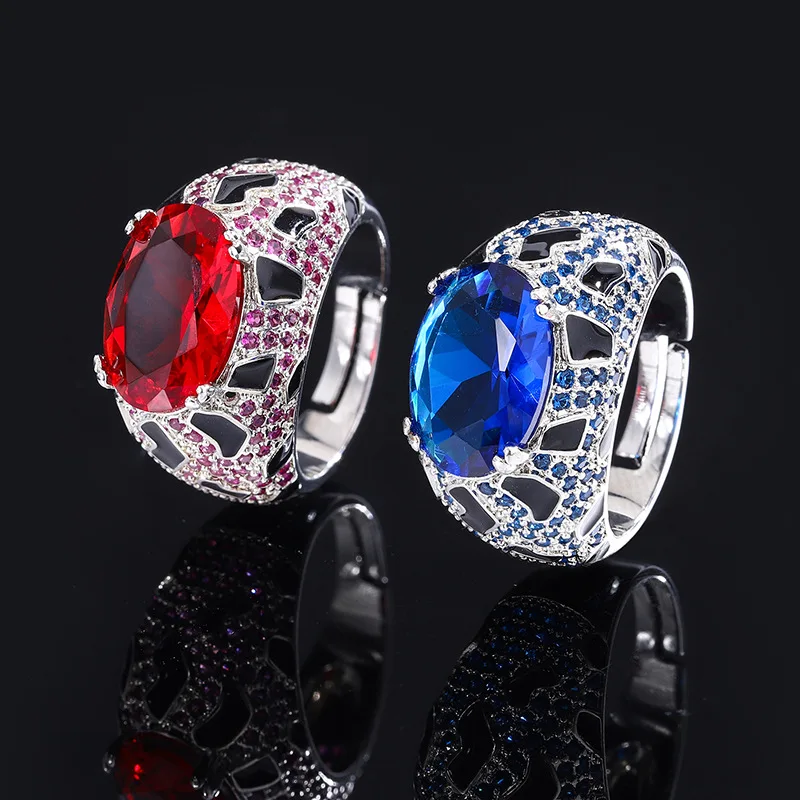 

European and American Retro Tanzanite Micro Paved Full Diamond Gemstone for Women Royal Blue Zircon Ring