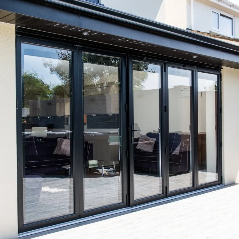 Heavy-Duty Folding Doors Double Tempered Glass Noiseless Bi Fold Doors System Modern Design Aluminum Alloy for Exterior Interior