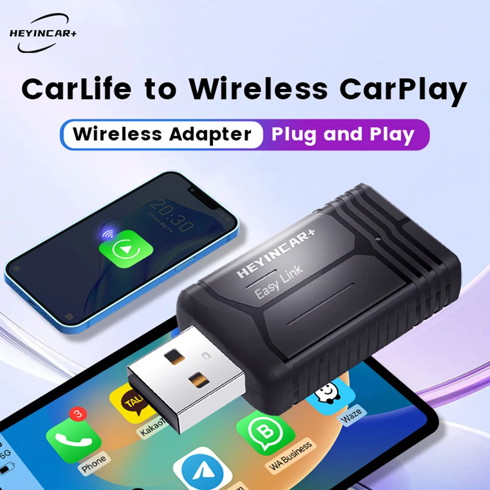 2025 baru heyincrear CarLife ke Wireless CarPlay adaptor untuk Hyundai Kia Toyota Honda BAIC few GAC Meizu peta navigasi spotify