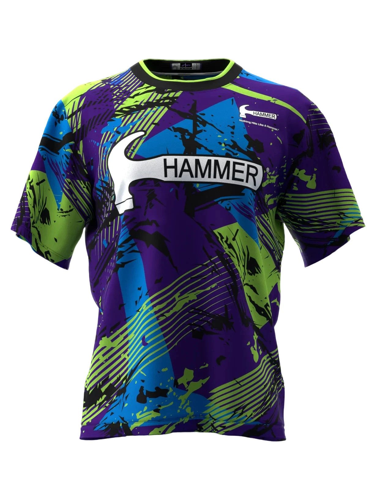 Purple Base Splash Graffiti Bowling Jersey Short Sleeve, Quick Dry Breathable For Bowling Tournament And Team Match