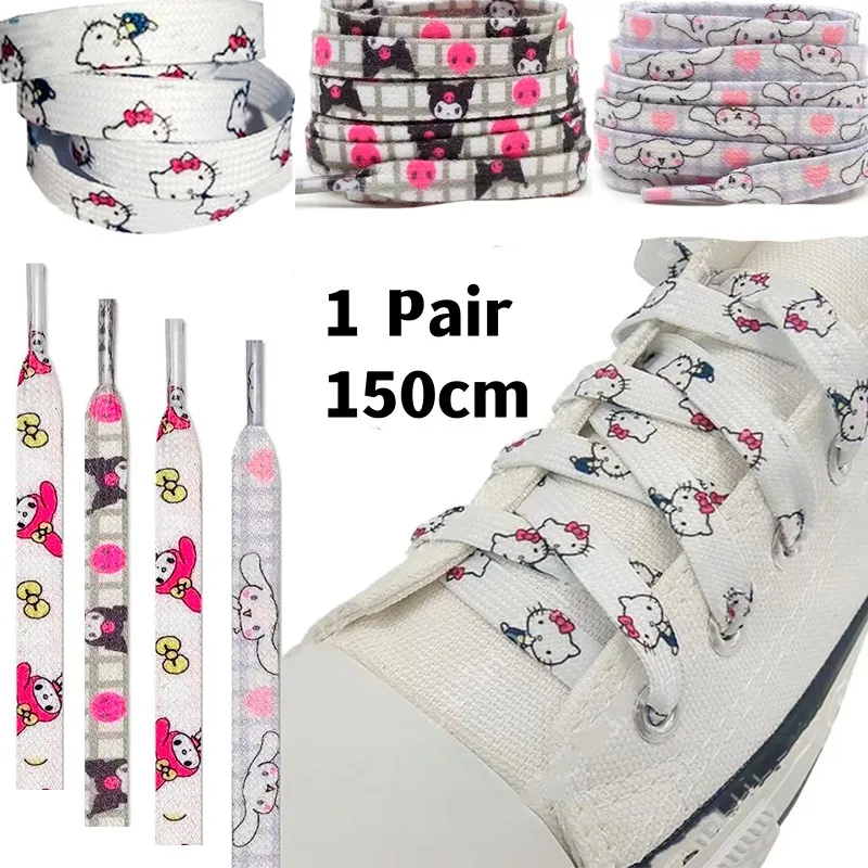 Sanrio-cordones de zapatos planos de dibujos animados, accesorios de 150cm, regalo para niñas, color canela, Kuromi, Hello Kitty, 1 par