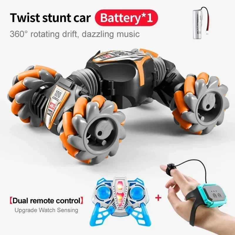 Ultimo 4WD Telecomando Stunt Car 2.4G Wireless RC Drift Car Luci a LED Orologio Sensore di gesti Rotante Giocattolo per bambini Regalo