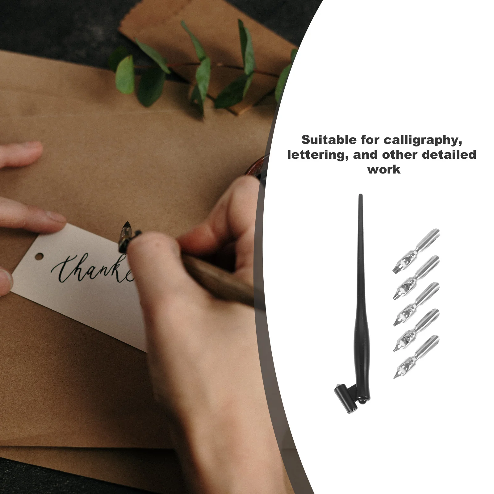 1 セットつけペン書道練習ペン金属ペン先曲がった先端ゴシックアートフラットヘッドポータブル軽量多機能描画