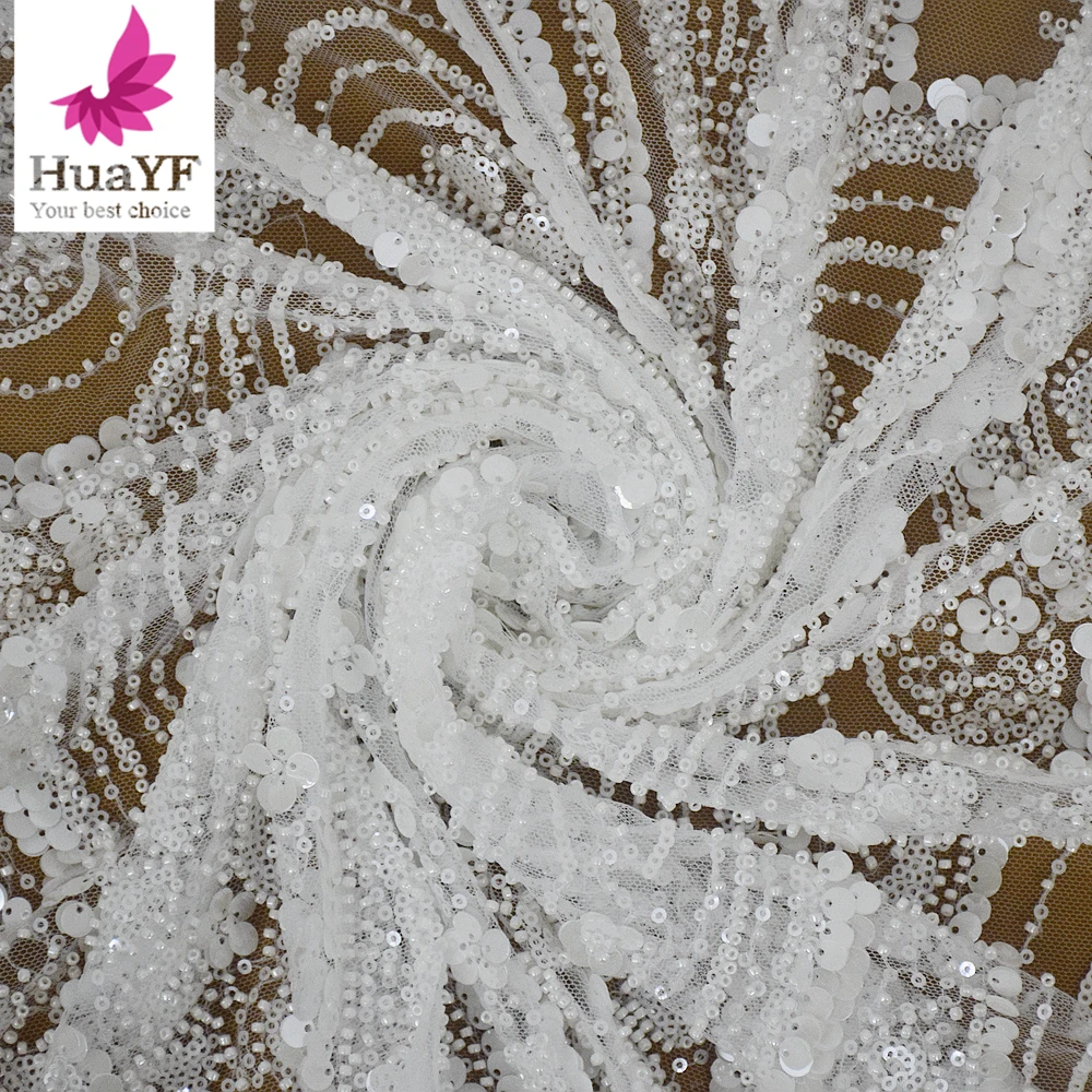 French Bridal Dress Wholesales Price Fabric Wedding Beads Embroidered Sequins Tulle Lace HY2244