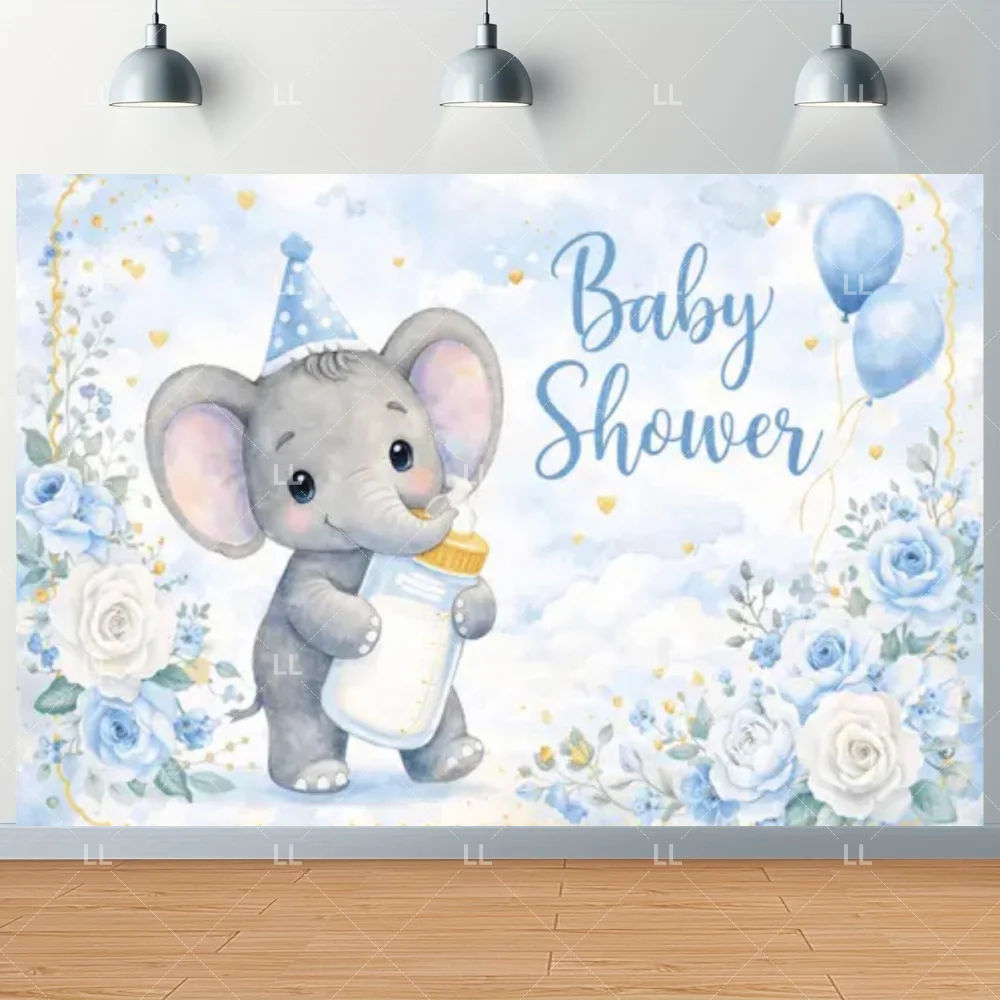 Niedliche Elefanten-Geburtstagsparty-Dekorationen, Hintergrund in Blau und Rosa für Jungen und Mädchen, Fotografie-Hintergrund, Babyparty-Dekoration, Geschenk für Neugeborene und Kinder – Detail 5