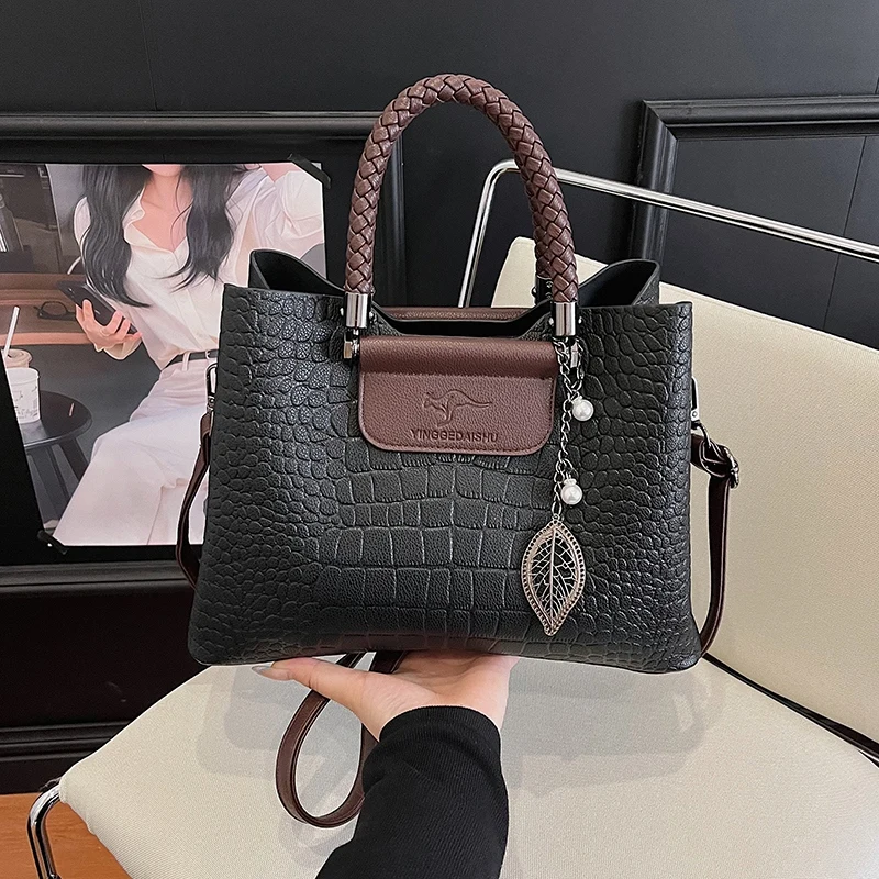 Top Brand Classic Bag Female Black Commute Handbag Tote Quality Alligator Bag Large Capacity Pu Leather Shoulder Crossbody Bag