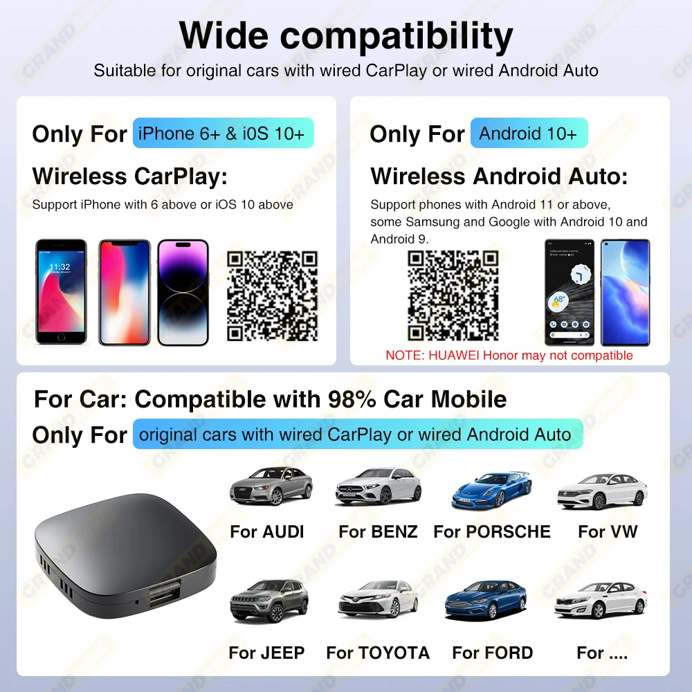 Carplay AI Box Android 13 Wireless Android Auto Smart AI Box لـ Youtube Netflix Toyota Mazda Hyundai Haval GMC Ford MG VW Kia