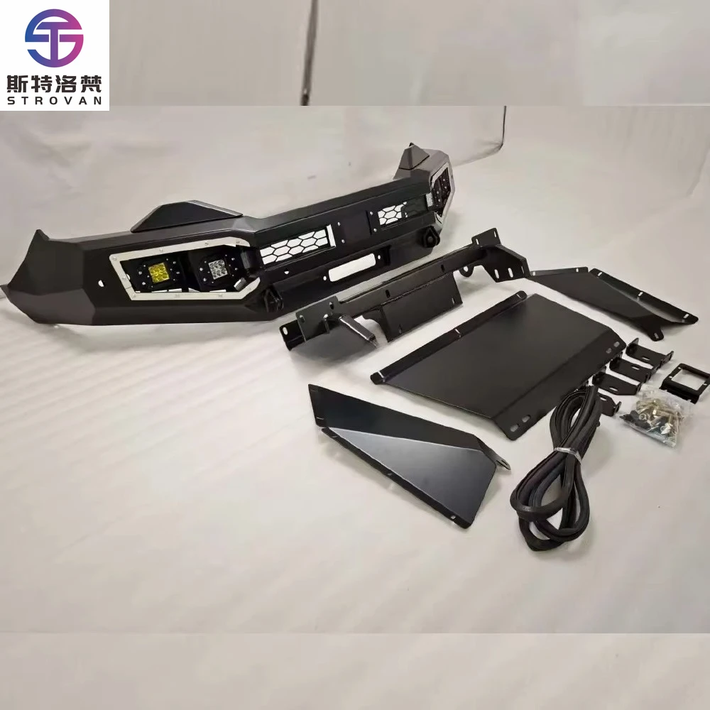 

AQTA Off-road Pickup Trucks Steel Front Steel Bumper with LED Light Front Protection Hanger Frame Bar with Winch Mount for Dmax