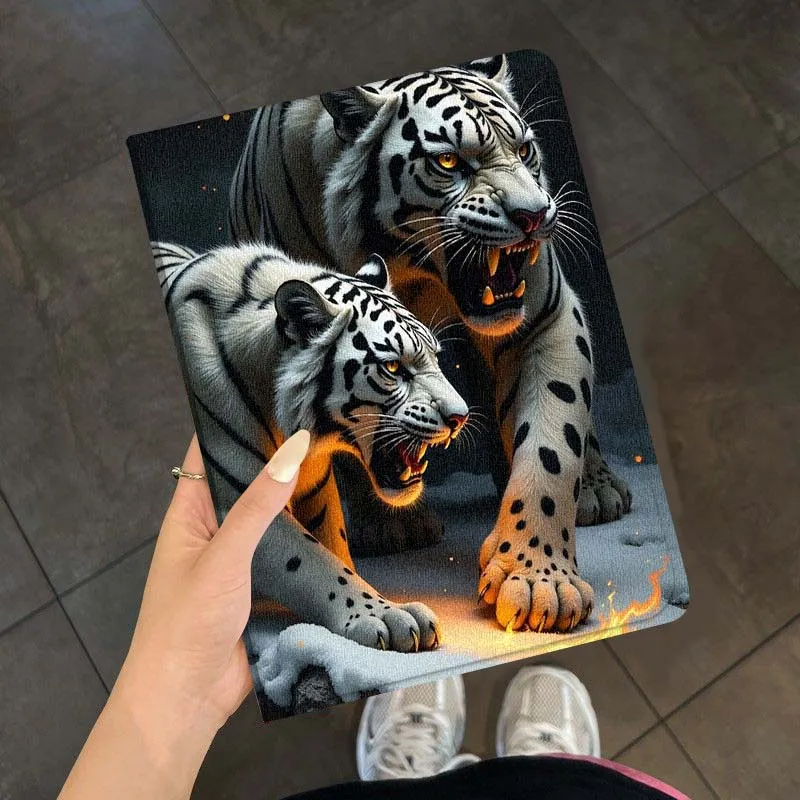 White Tiger Flaming Snow Cover Case For Samsung Galaxy Tab S7 S8 S9 S10 S11 A7 A8 A9 A11 FE Lite Plus Soft Tablet Case