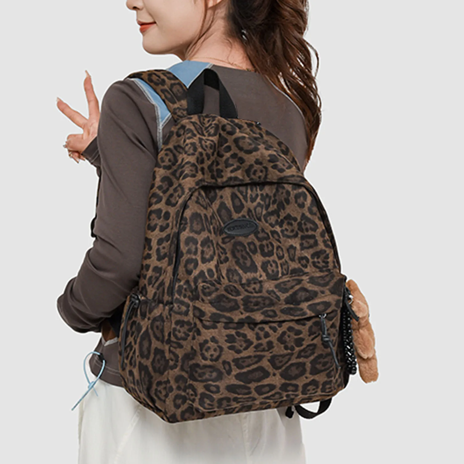 Nylon Leopard Large Capacity Laptop Backpack for Women 15.4 Inch Travel Daypacks for Women  Girls Vacation Shopping Daily Use