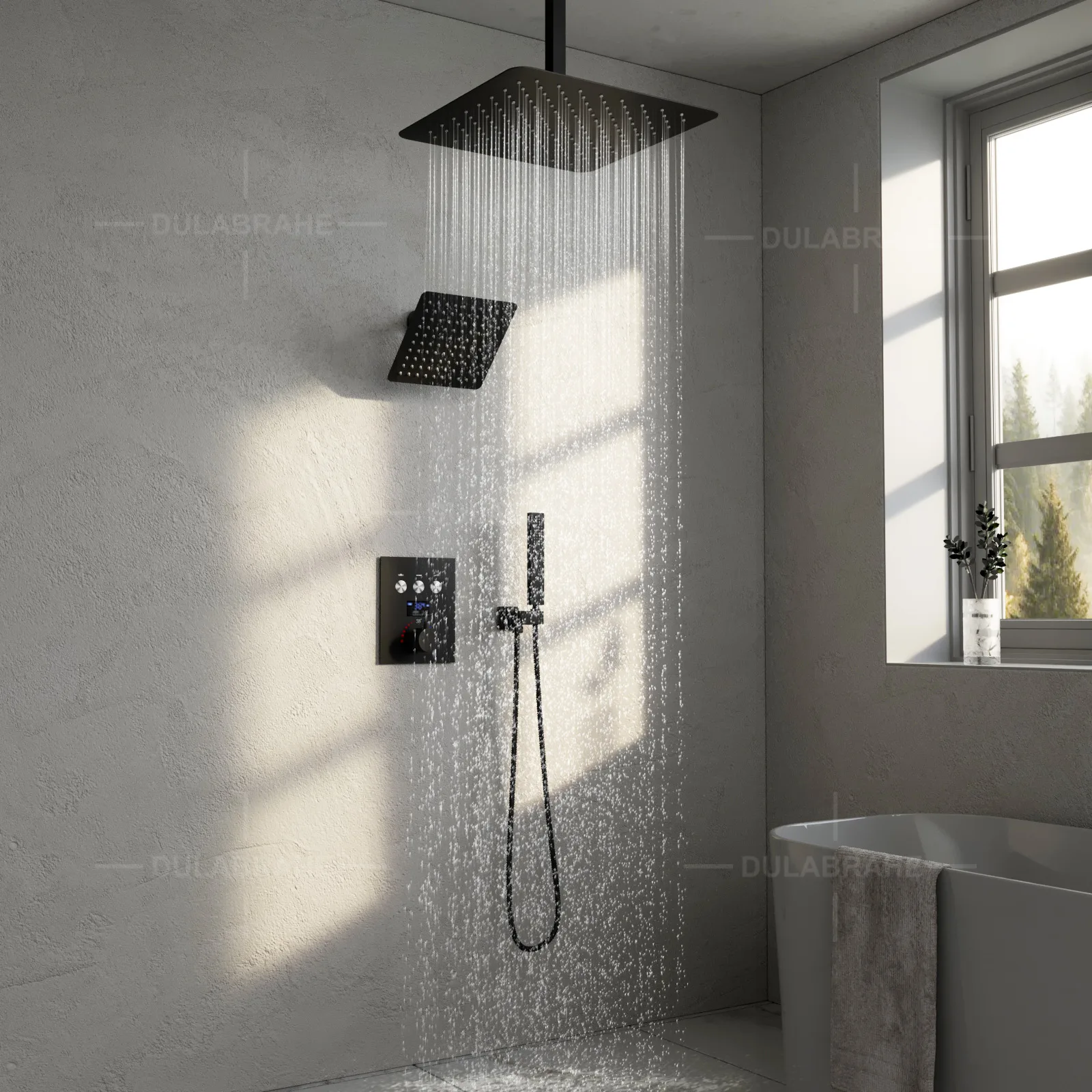 Concealed shower set, black wall-mounted shower, American standard NPT thread, constant temperature, with digital display