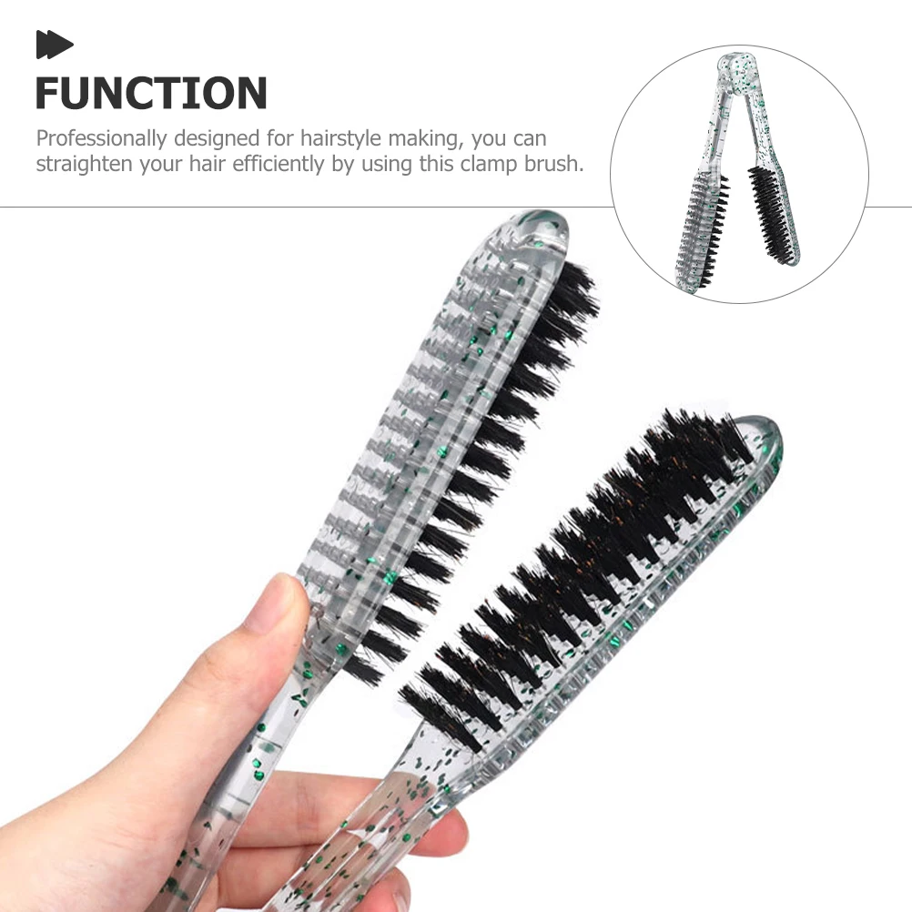 

Transparent Clamp Brush Straight Hair Comb Bristles V Shape Green Double Sided Styling Tool Women Ponytail Durable