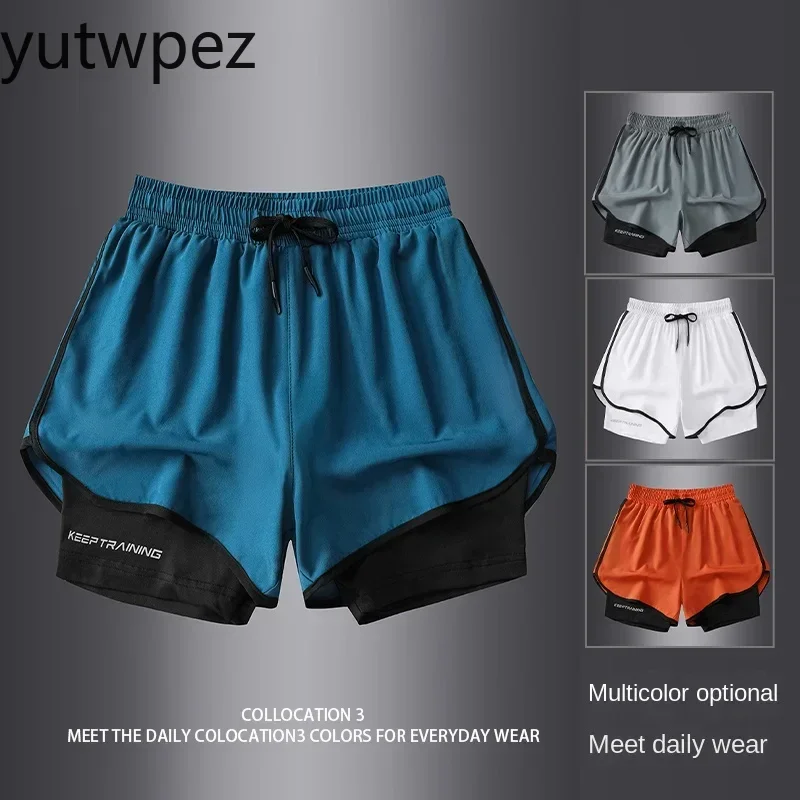 Sports Gym Shorts Men Couples Fitness 2026 Outdoor Hiking Running Pants Summer Cycling Camping Popular Anti Glare Double Layered