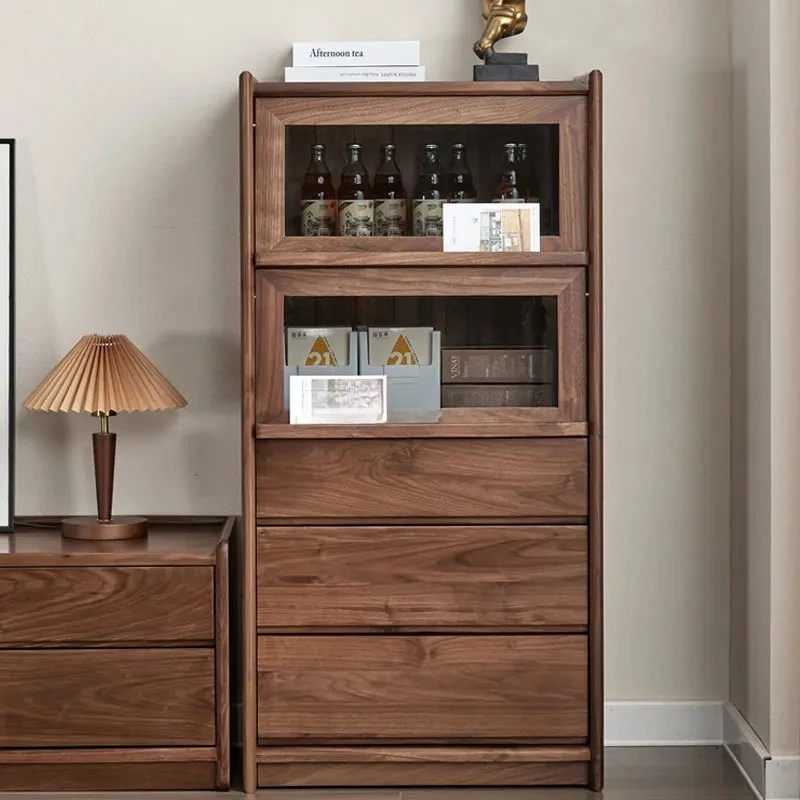 

Nordic black walnut dining side cabinet simple solid wood TV side cabinet