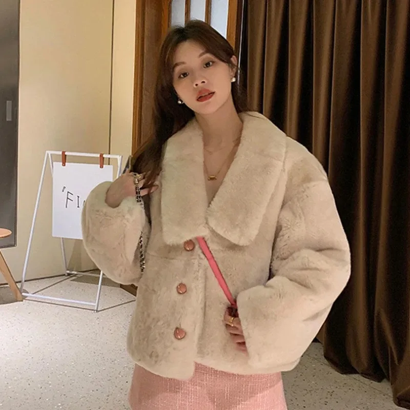 2023 Winter New Women Faux Fur Coat Korean Loose Imitation Mink Fur Short Outcoat Female Thicken Warm Casual Lamb Wool Outwear