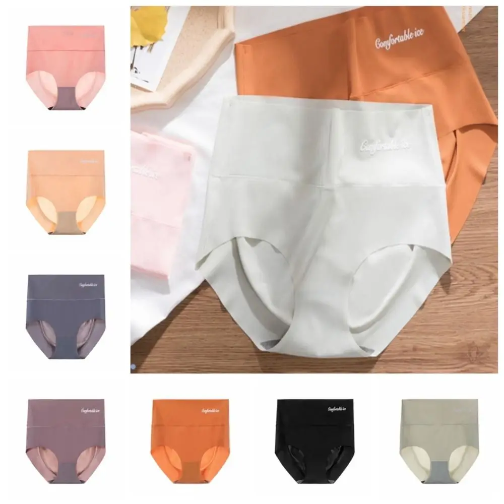

Breathable Non-marking Ice Silk Panties High waist Buttock Lift Women Briefs Letter Sexy Lingerie Girl