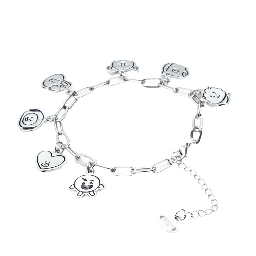 Bonito anime dos desenhos animados bt21 pulseira de aço inoxidável kawaii casal pulseira diária multi funcional acessórios menina presente aniversário