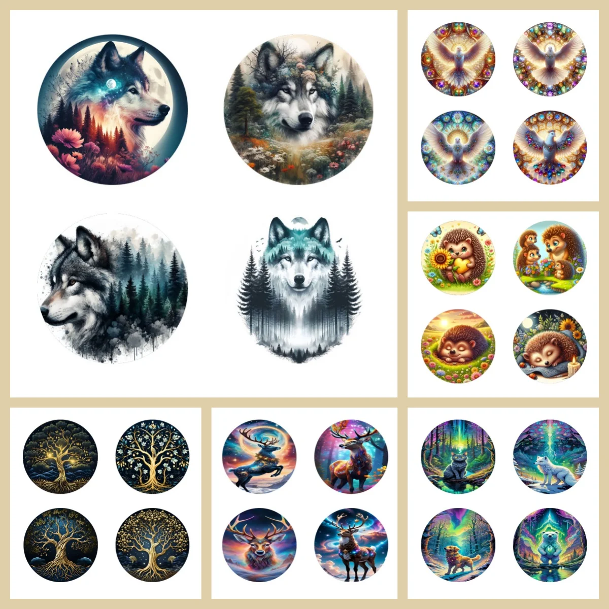 

4 anti-slip and heat-insulating wooden coasters with animal/plant patterns, suitable for kitchen and office festival gifts