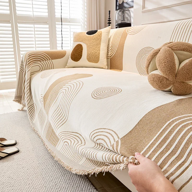 Universal Sofa Cover Winter Plush One-Piece Sofa Protector Nordic Sle Machine Washable for Three-Seater Sofa Dustproof